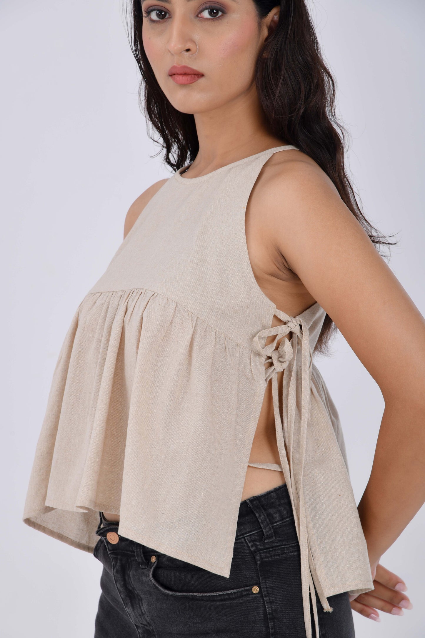 Sandstone – Linen Minimalist Strappy Top