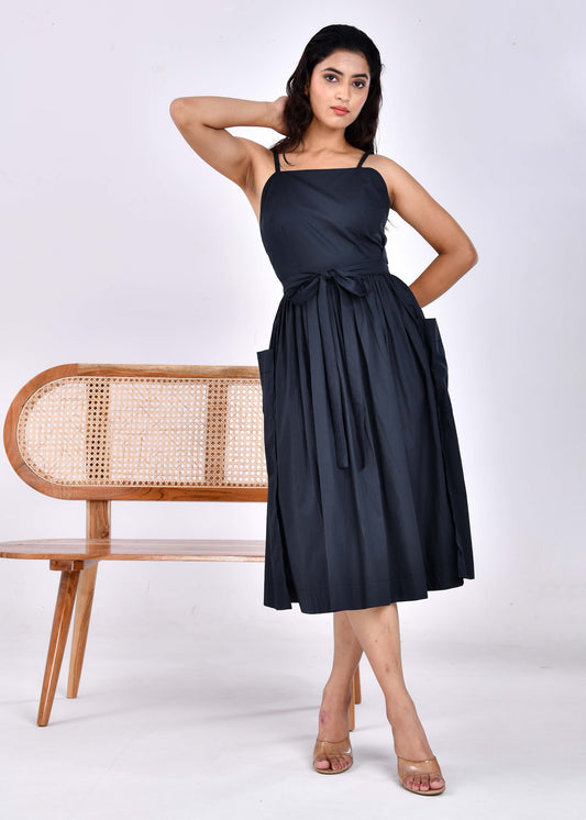 Sahara Dawn – Black Belted Midi Dress