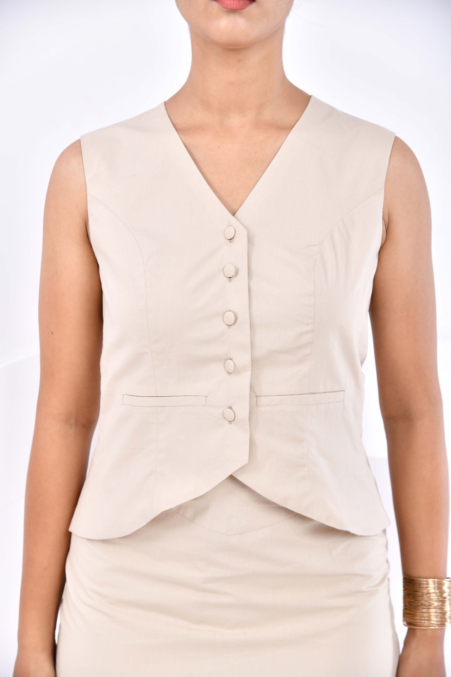 Solara – Open-Back Waistcoat Top with Midi Pencil Skirt