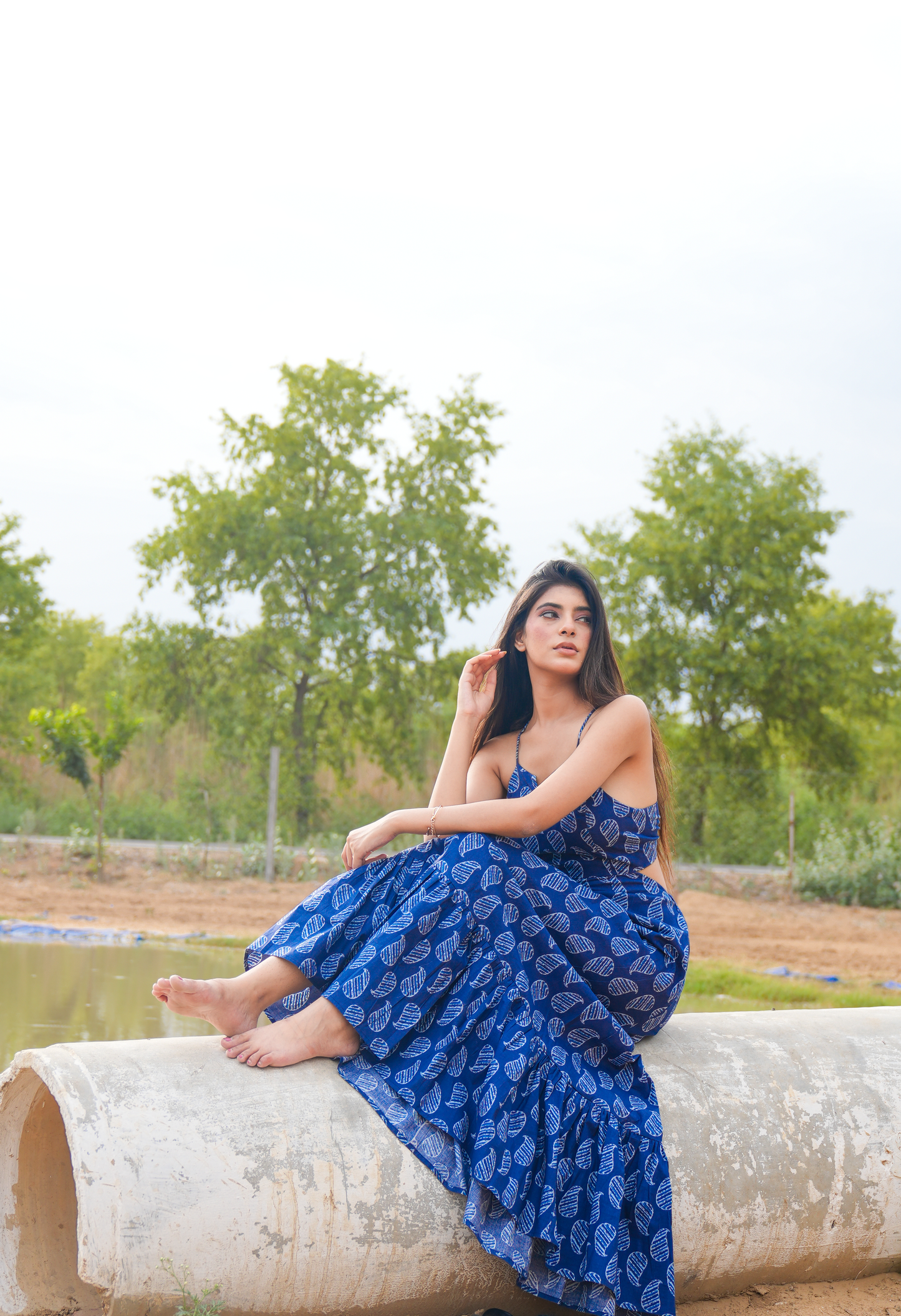 Blue Boteh – Tie-Up Maxi Dress
