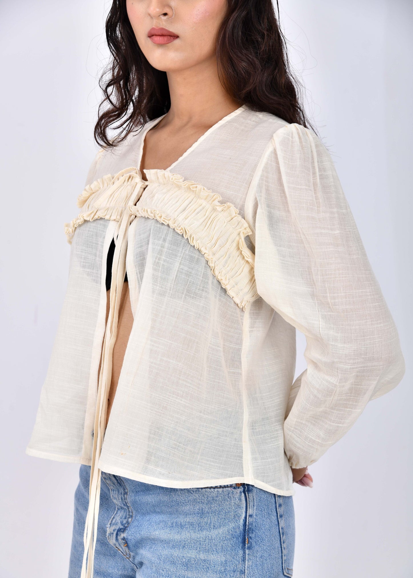 Caramel Sky – Flared Hem Tie-Up Long Sleeve Top