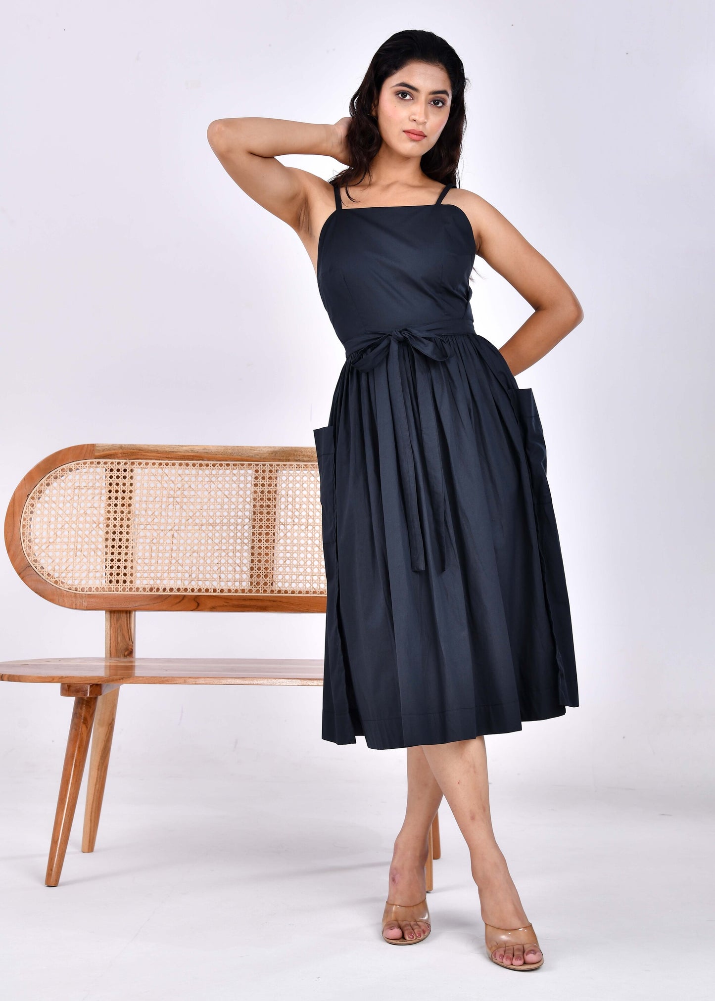 Sahara Dawn – Black Belted Midi Dress