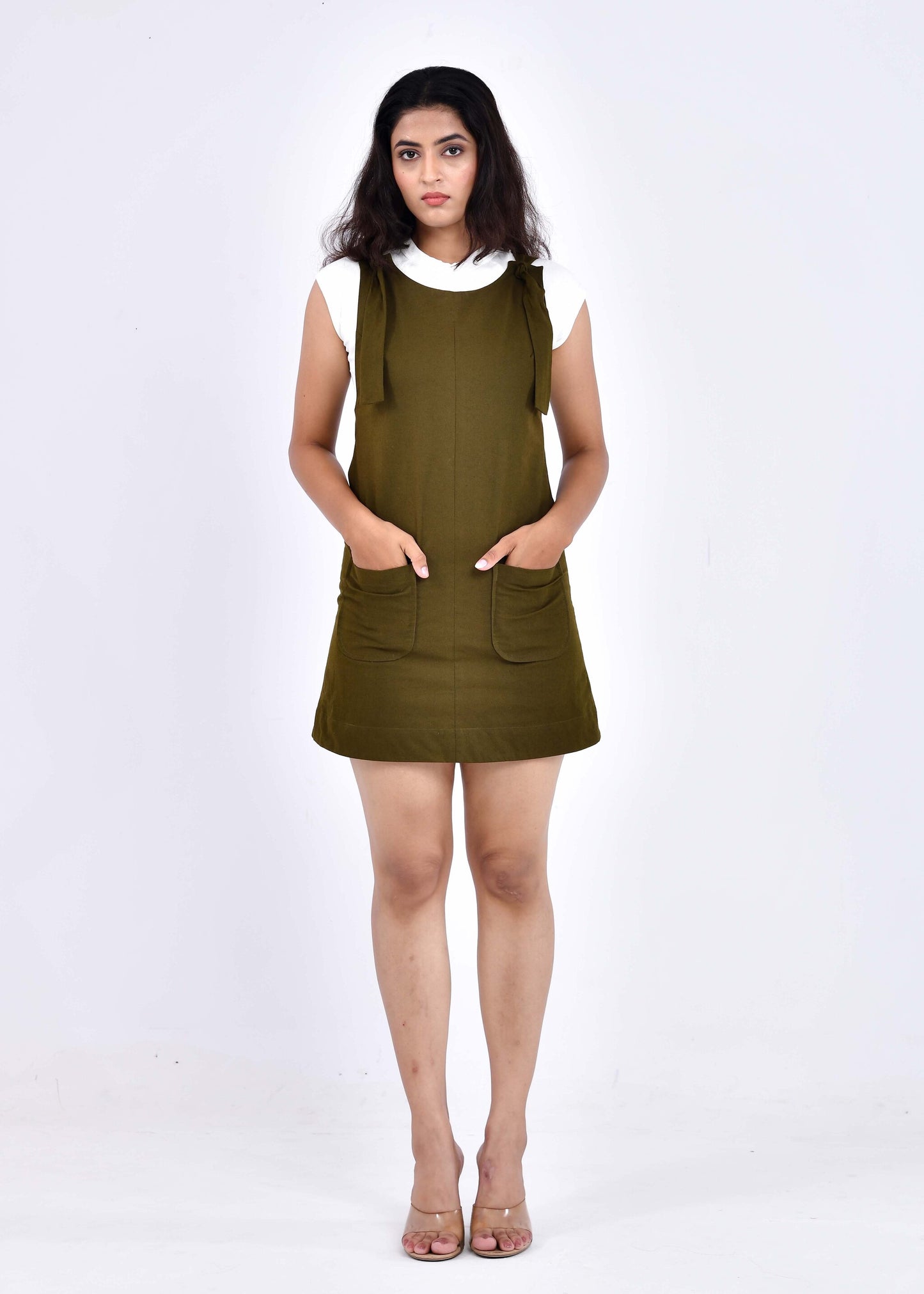 Olive Grove – Short Dungaree Midi Dress