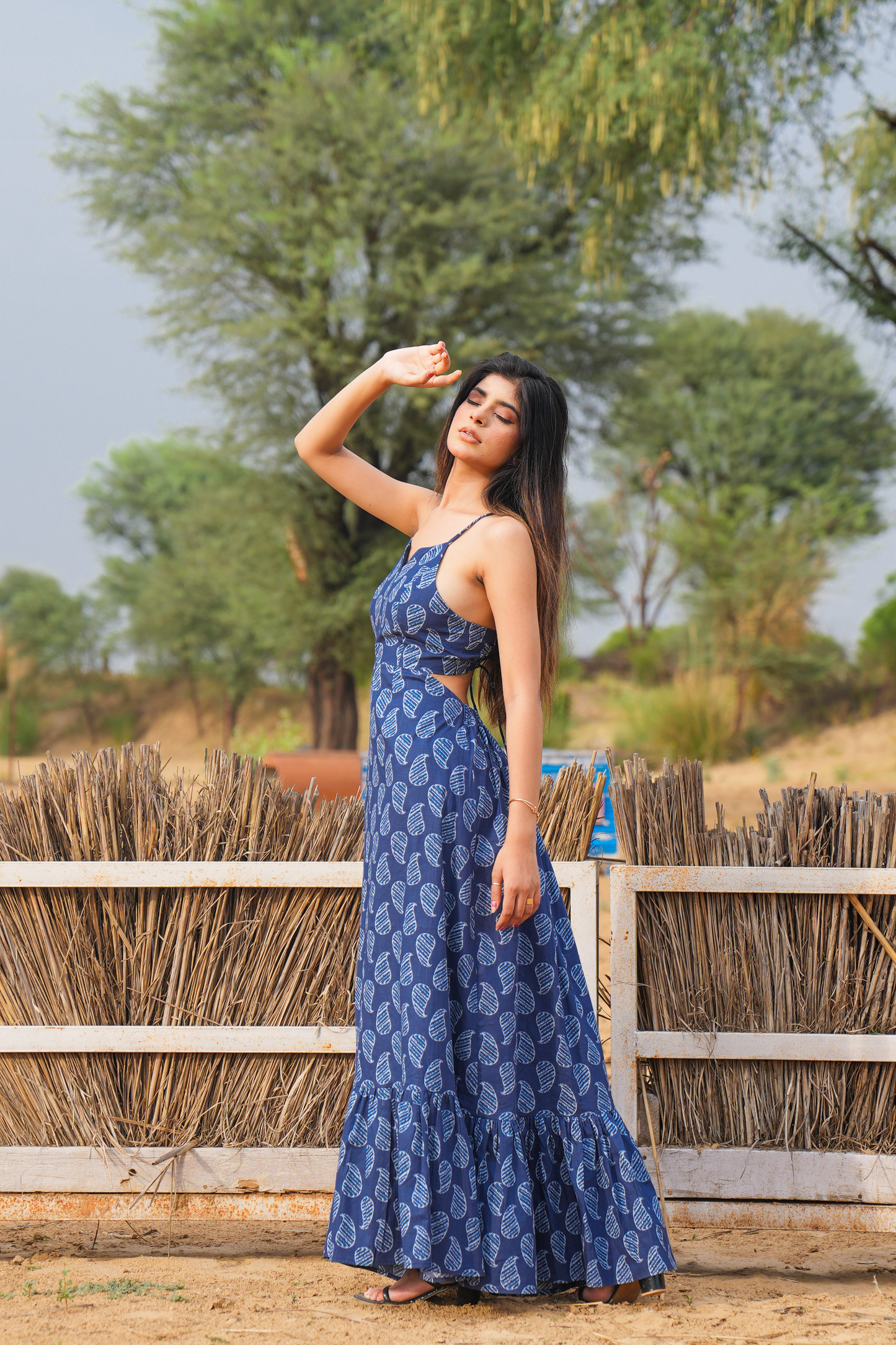 Blue Boteh – Tie-Up Maxi Dress