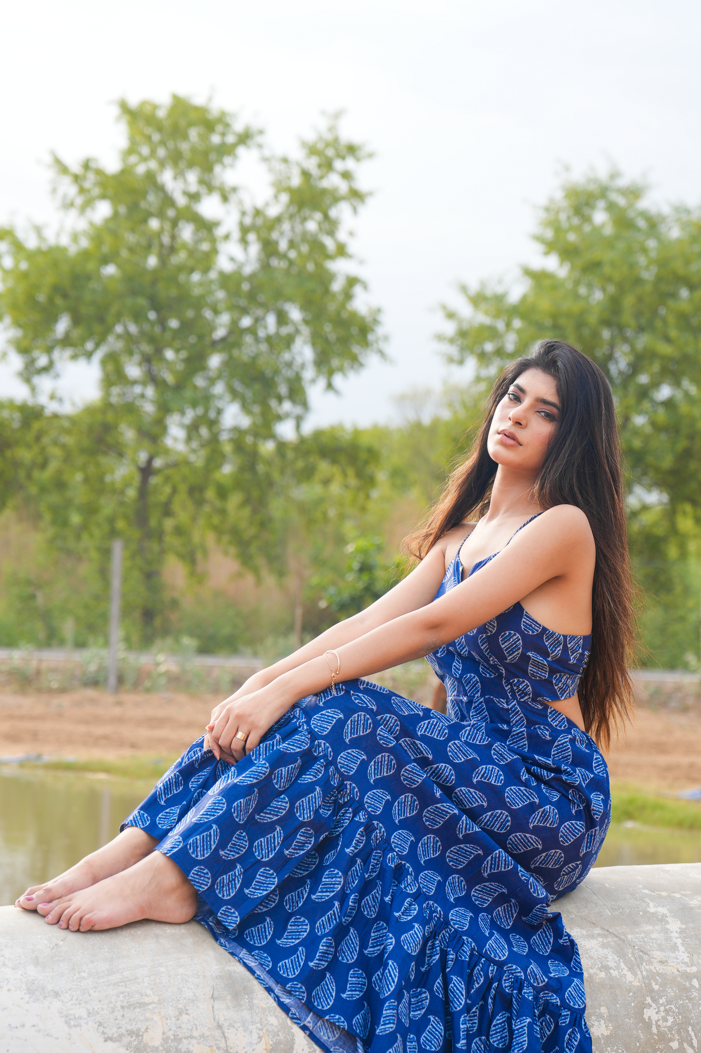 Blue Boteh – Tie-Up Maxi Dress